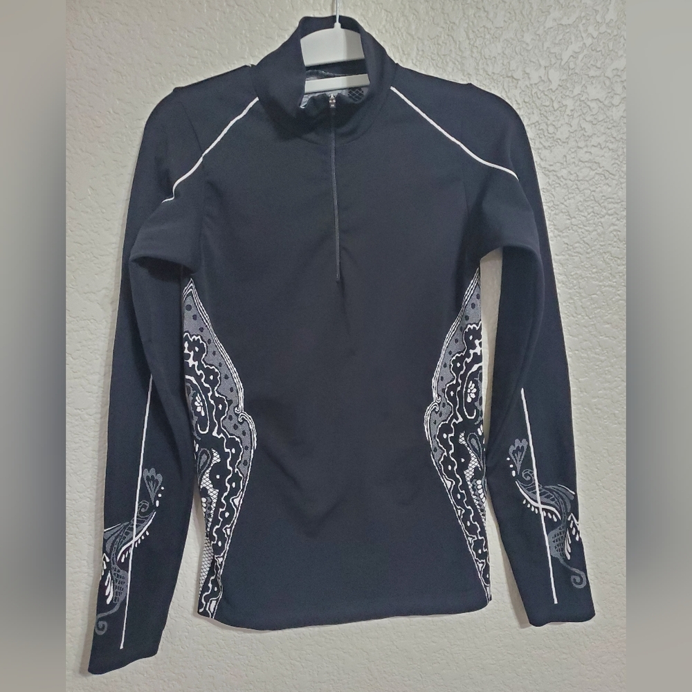 Athleta Black 1/4 Zip Paisley Pattern Pullover Sweater Top Women's Size Medium
